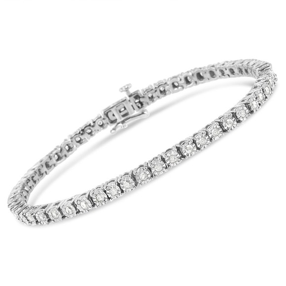 925 Sterling Silver 1.0 Carat Diamond Round Faceted Bezel...